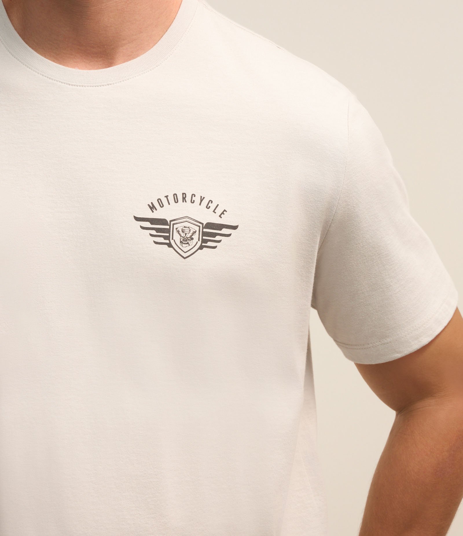 Camiseta em Algodão com Estampa Brasão Motorcycle Cinza Claro 3