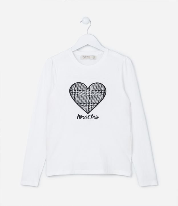 Camiseta Infantil em Algodão com Bordado de Coração - Tam 5 A 14 Anos