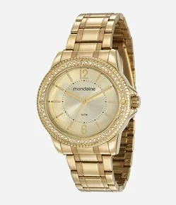 Kit Relógio Feminino Mondaine Analógico com Caixa de Metal e Pulseira de Aço 