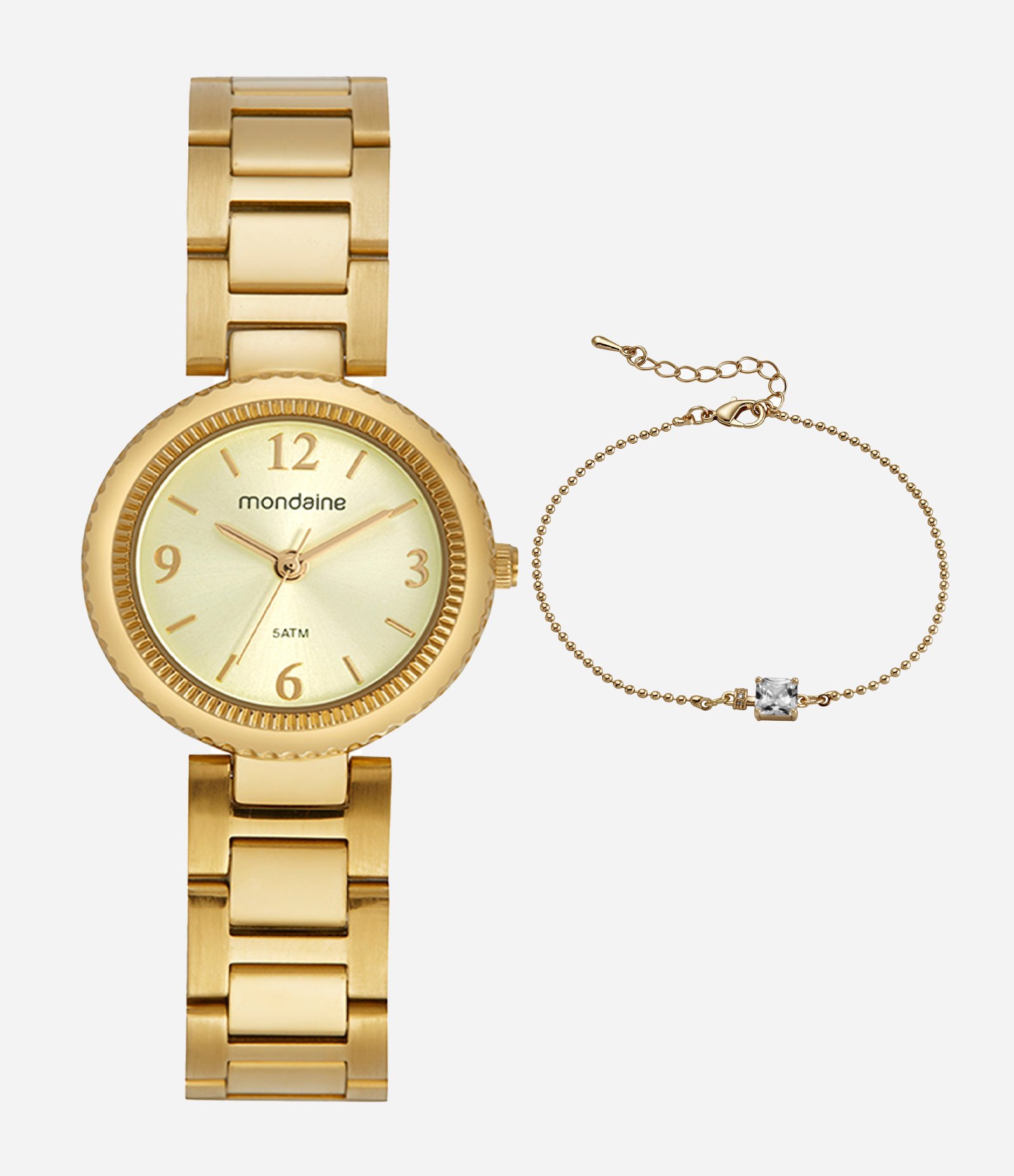 Kit Relógio Feminino Mondaine Analógico com Caixa de Metal e Pulseira de Aço Dourado 4