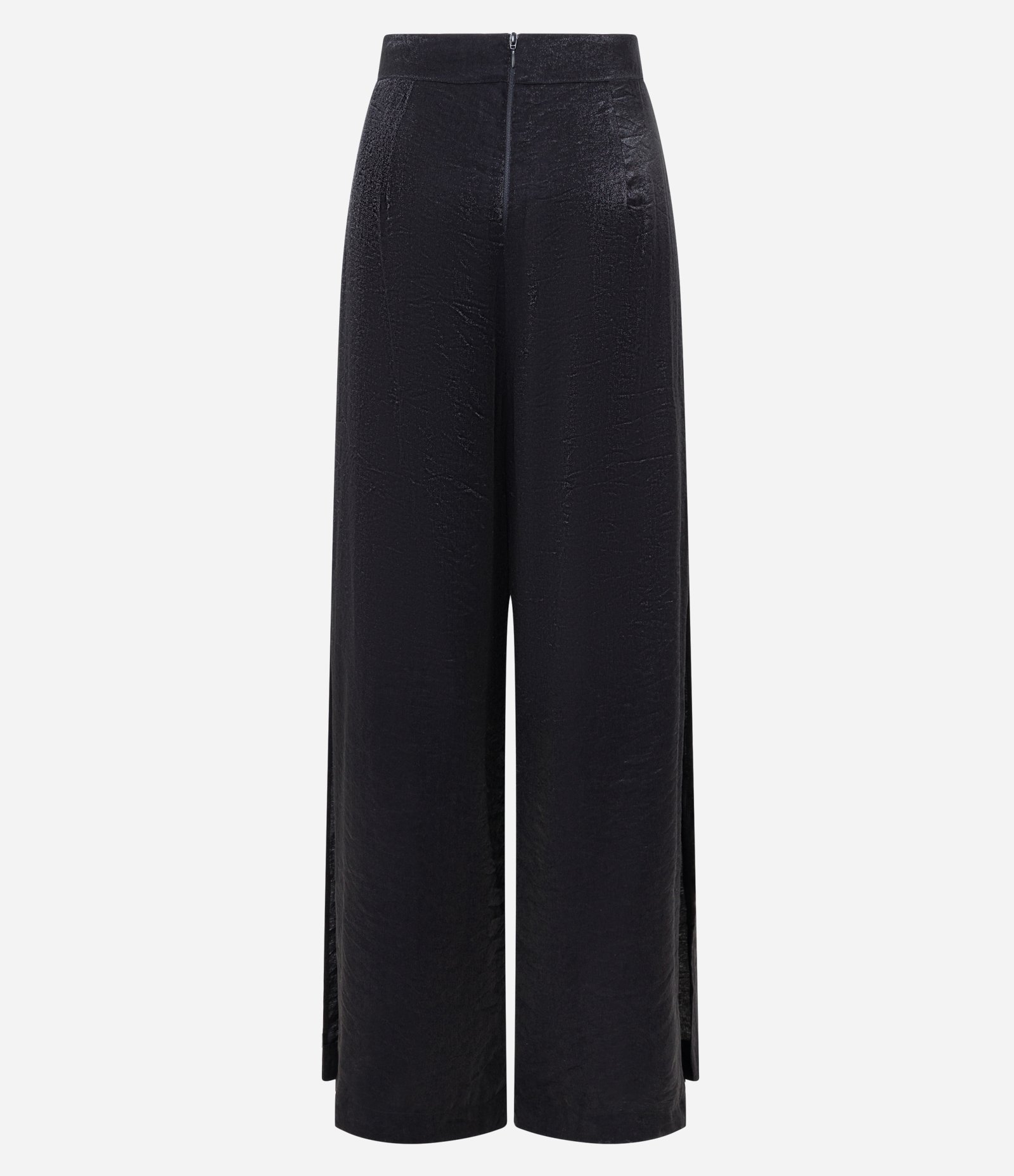 Calça Pantalona Acetinada com Fenda Lateral Preto 8