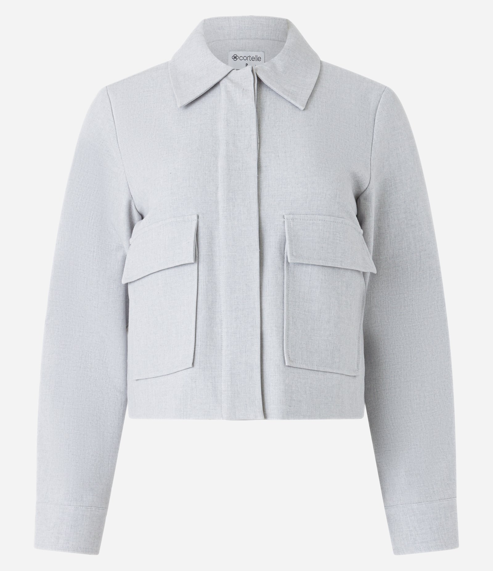 Jaqueta Curta Alfaiatada com Botões Ocultos e Bolsos Cinza 5