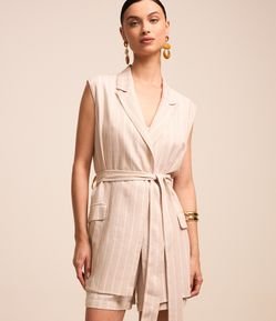 Colete em Viscolinho Listrado com Fio Tinto e Amarração