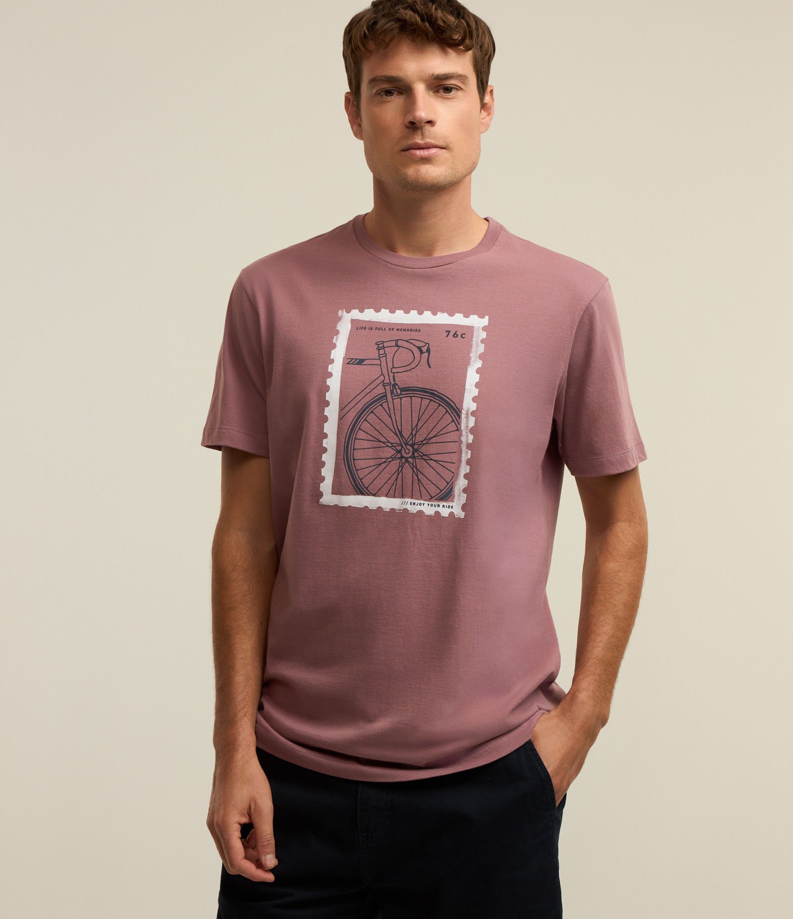 Camiseta em Algodão Estampa Selo Bike Rosa 1