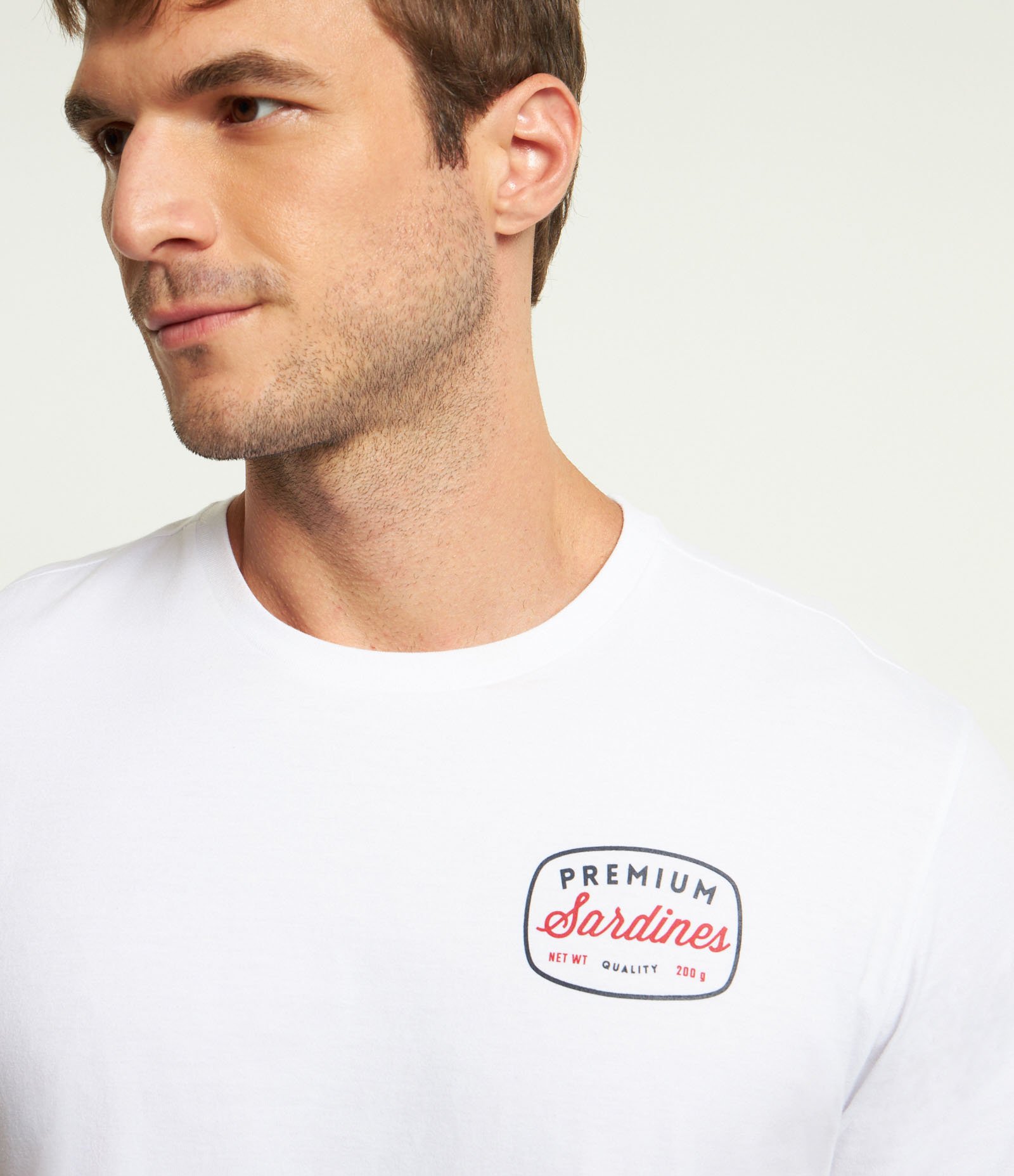 Camiseta em Algodão com Lettering Sardine Estampado Branco 3