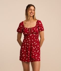 Macaquinho em Viscose com Amarração no Busto e Estampa Floral