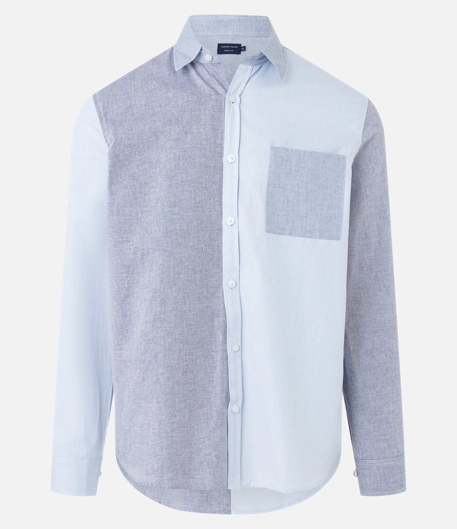 Camisa em Oxford com Bloco de Cor e Bolsos Contrastante Cinza/Azul 5