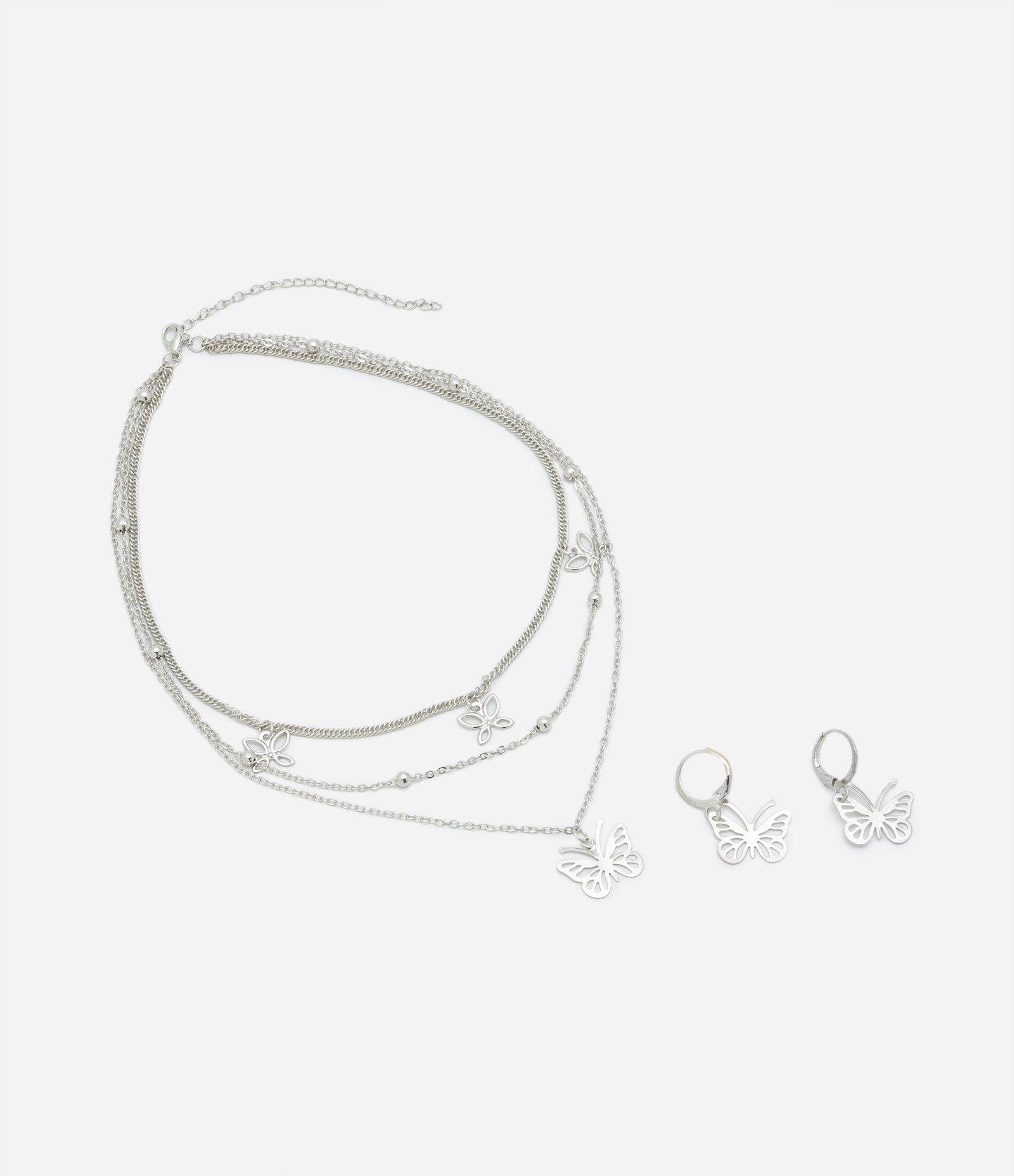 Conjunto de Biju Infantil em Metal com Pingente de Borboletas - Tam U Prata 2