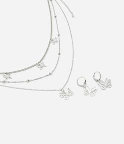 Conjunto de Biju Infantil em Metal com Pingente de Borboletas - Tam U