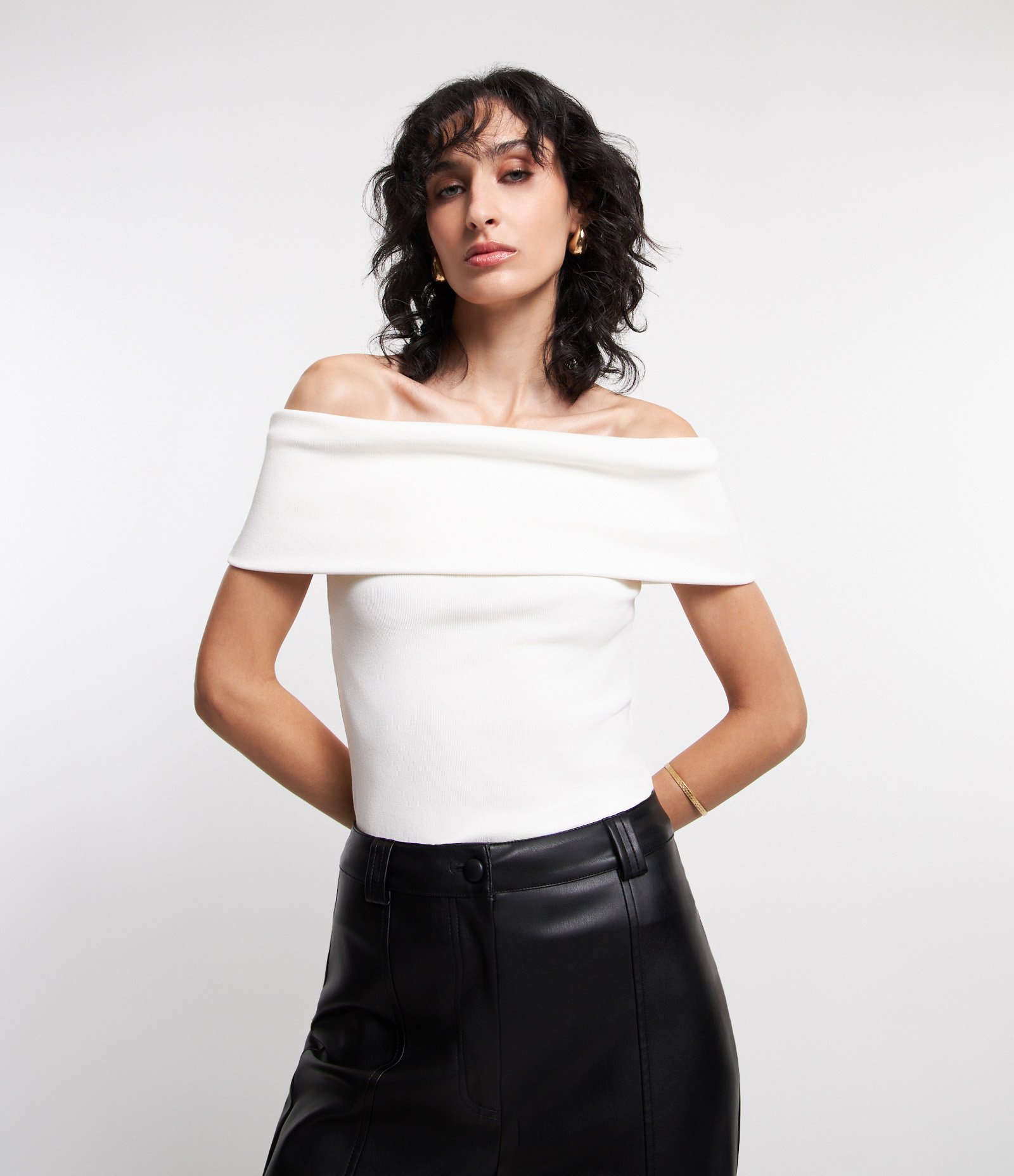 Blusa Ombro a Ombro em Ribana com Textura Canelada Branco Neve 3