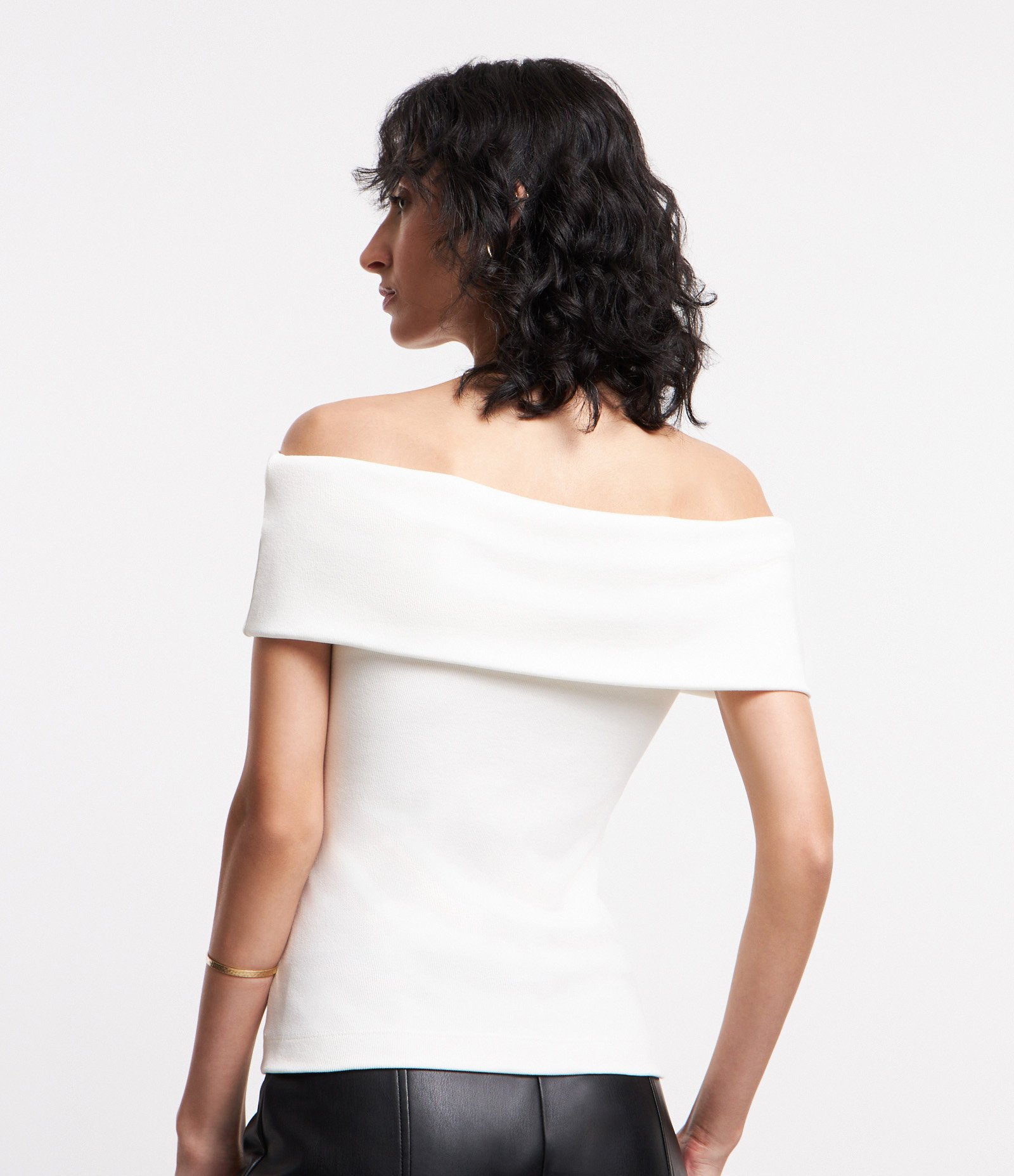 Blusa Ombro a Ombro em Ribana com Textura Canelada Branco Neve 4
