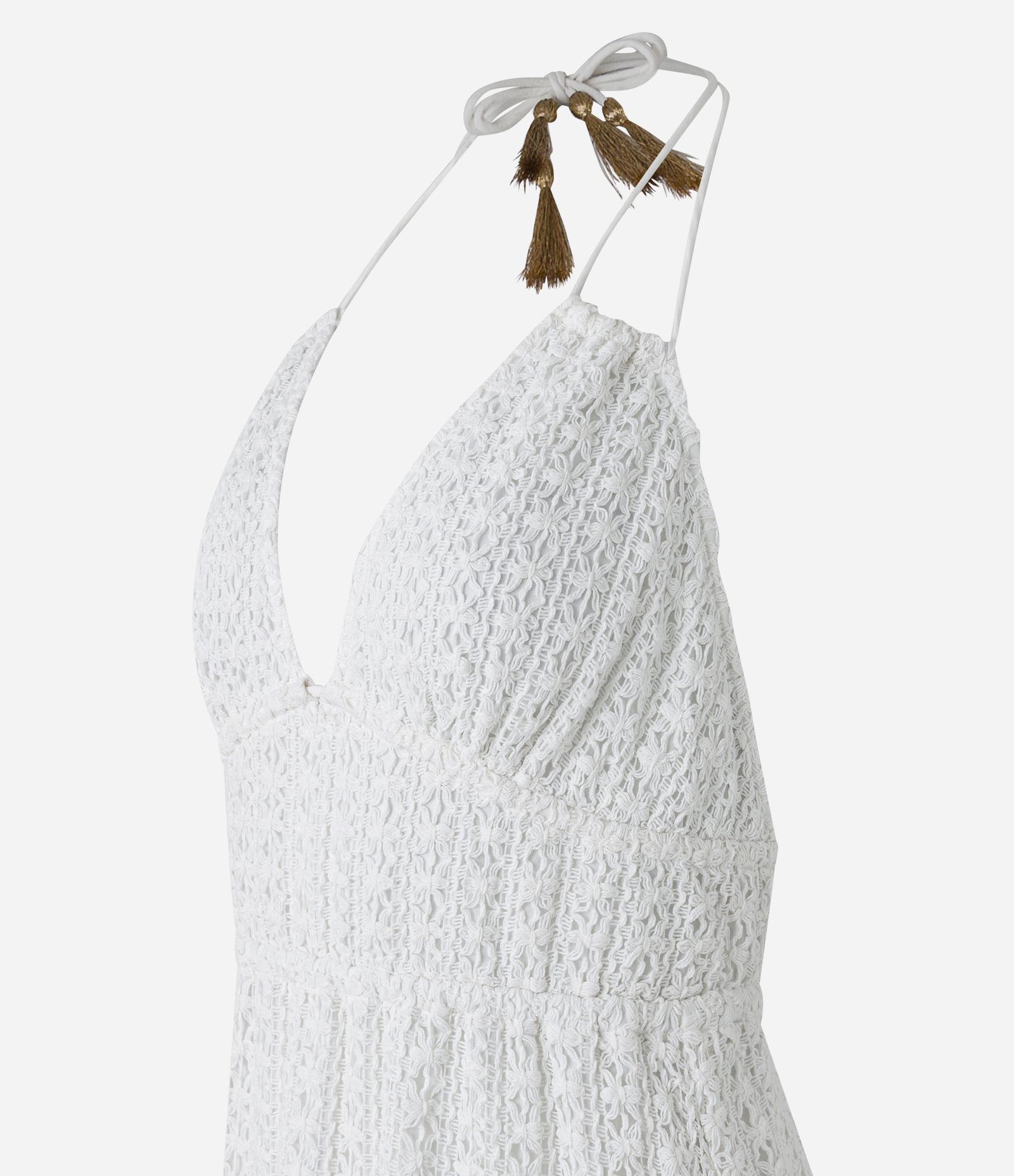 Vestido New Midi Frente Única em Renda com Amarração Branco 7