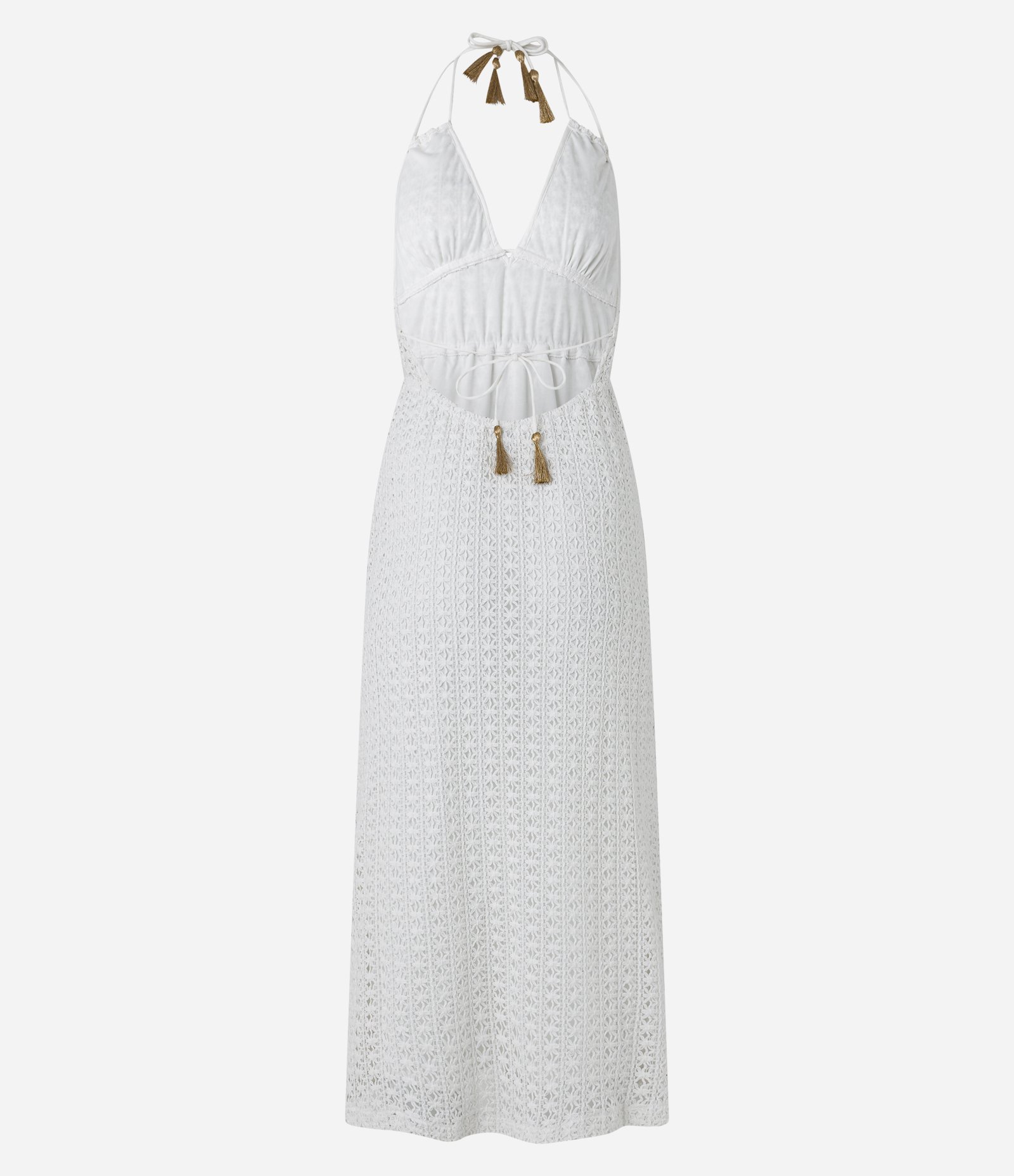 Vestido New Midi Frente Única em Renda com Amarração Branco 8