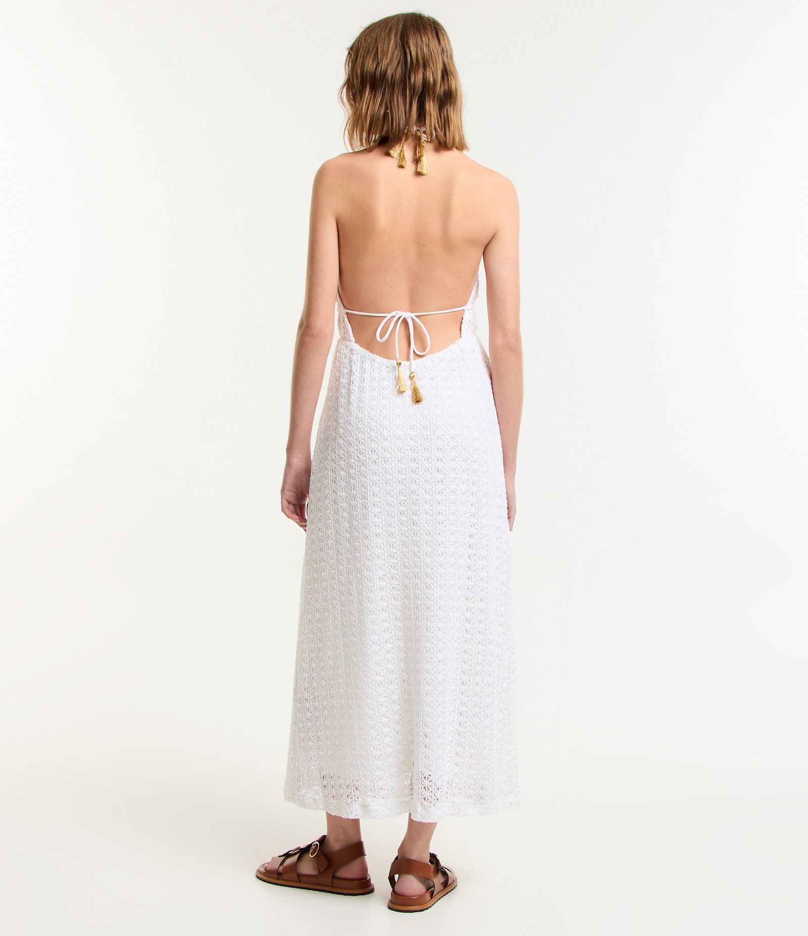Vestido New Midi Frente Única em Renda com Amarração Branco 3