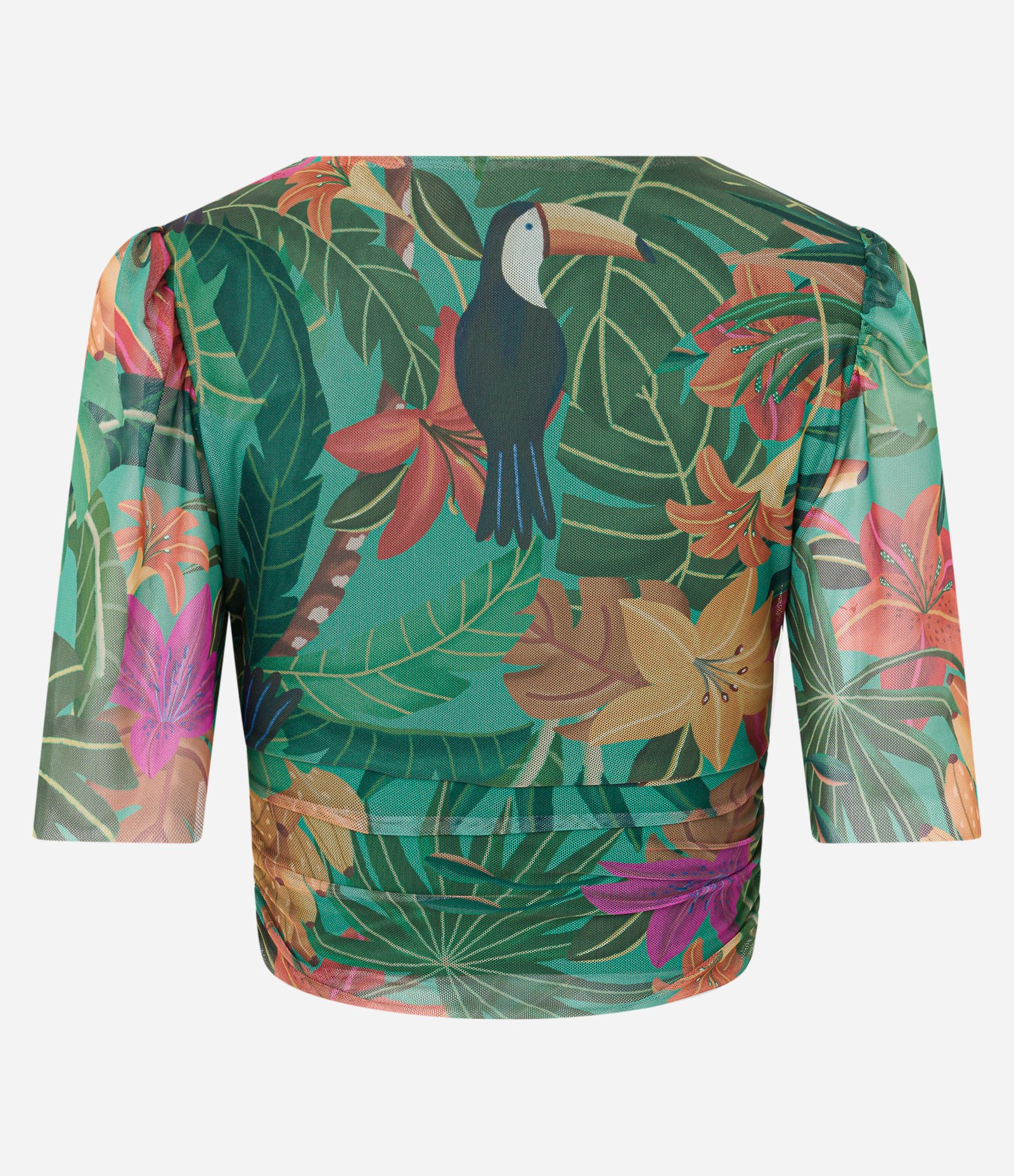Blusa Manga Curta em Tule com Estampa Tropical Verde 7