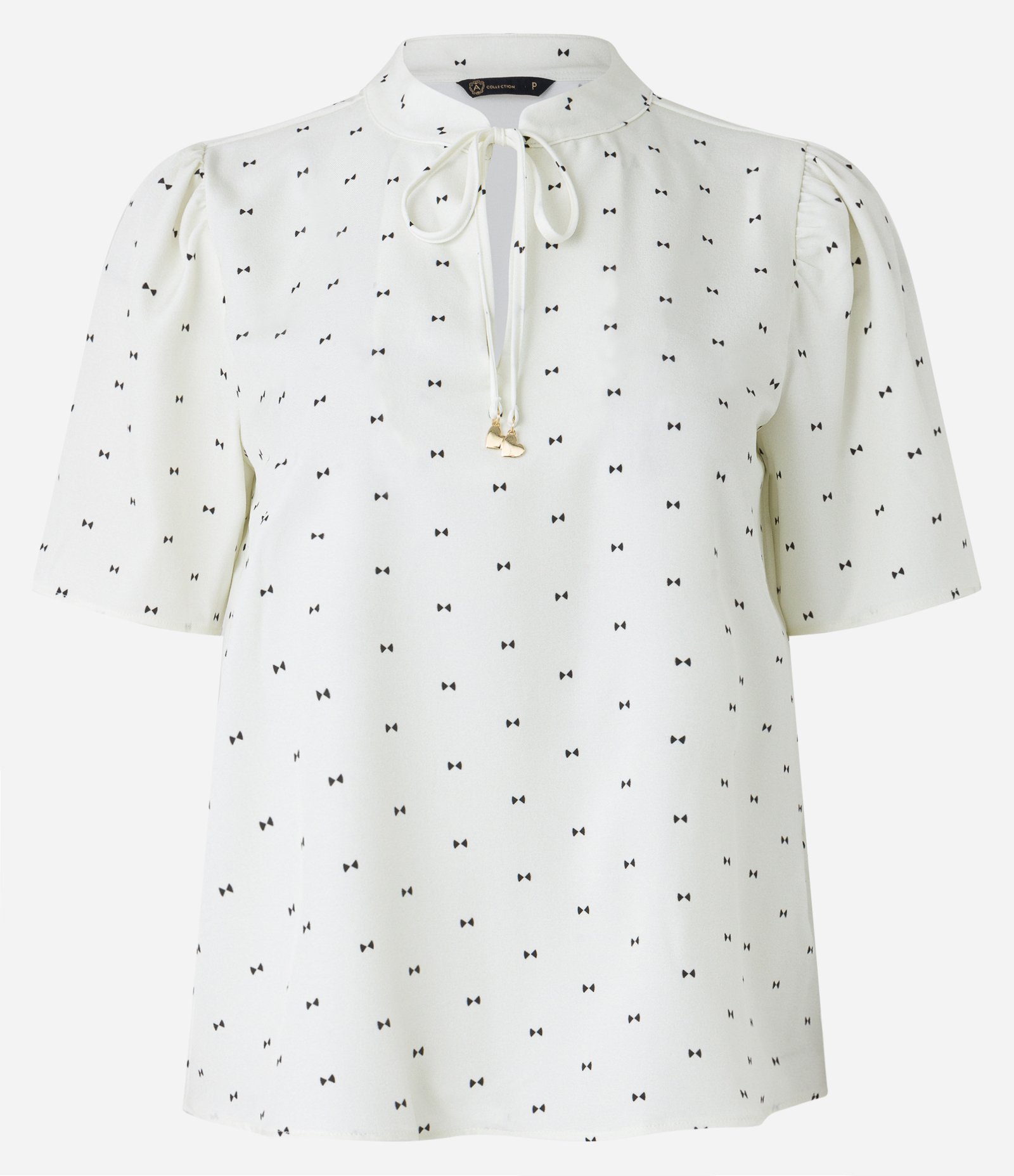 Blusa em Crege com Gola Laço e Estampa de Lacinhos Off White 5