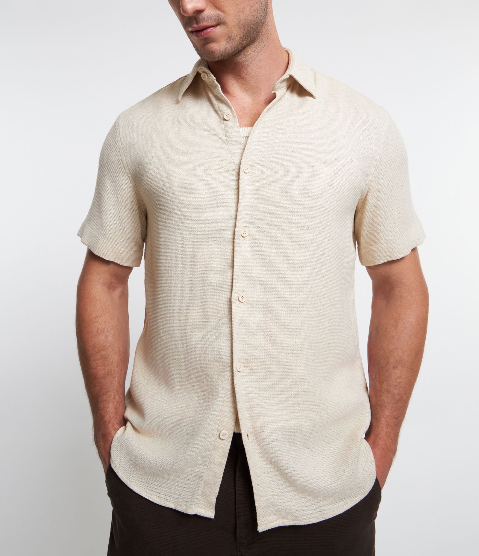 Camisa em Viscose e Linho com Textura Rústica 1