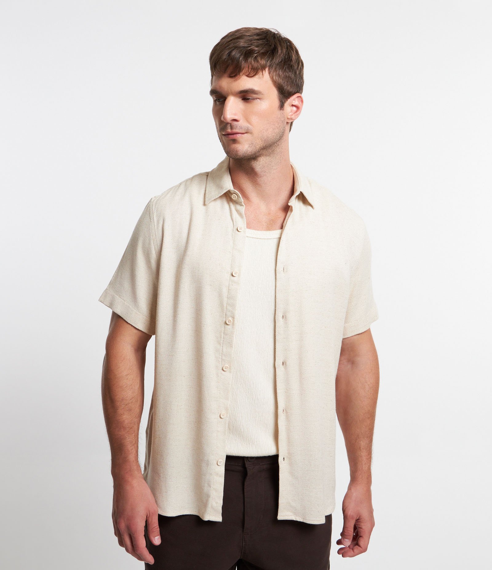 Camisa em Viscose e Linho com Textura Rústica 4
