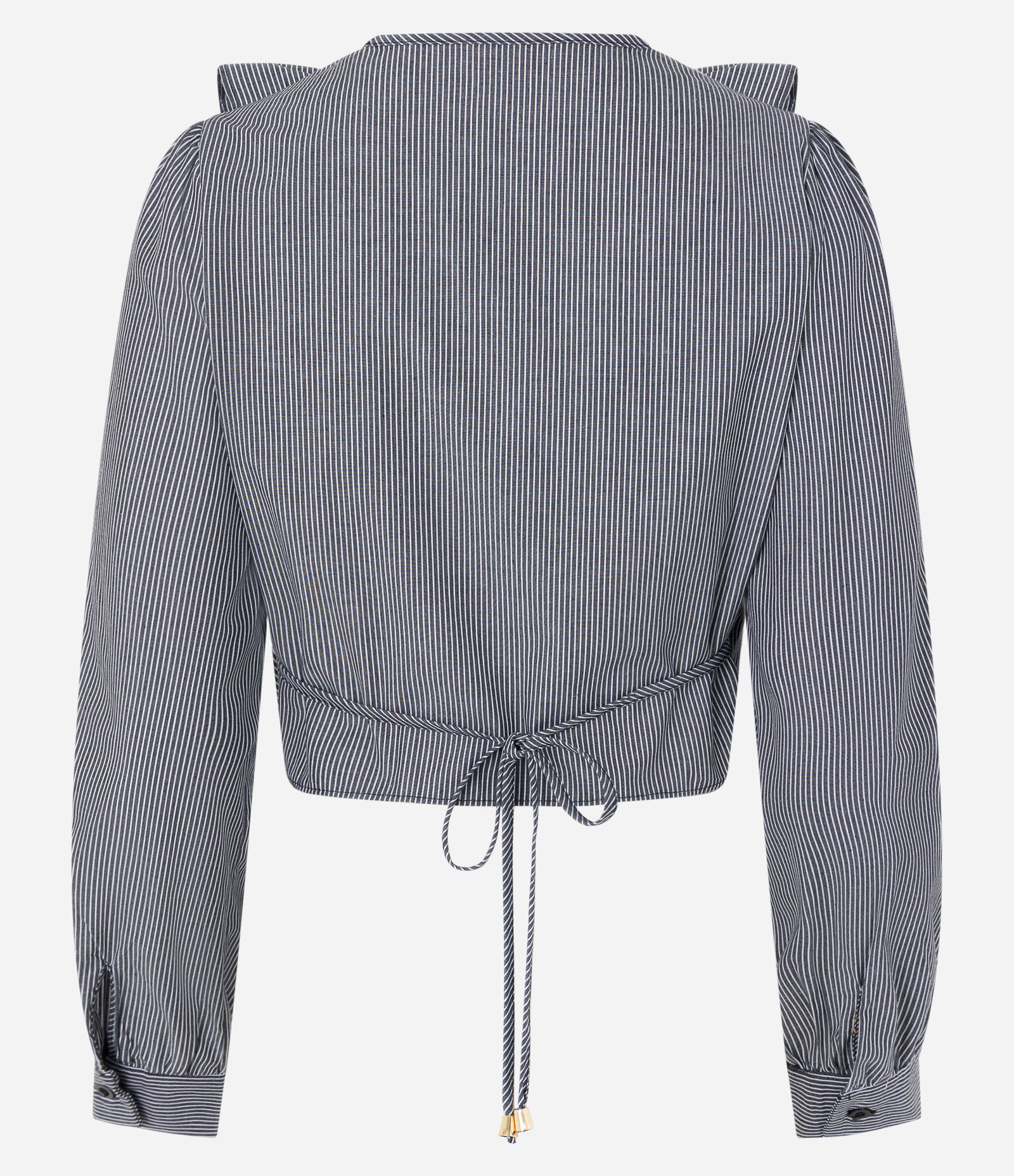 Blusa em Tricoline com Decote Transpassado e Babado Frontal Preto/ Branco 7