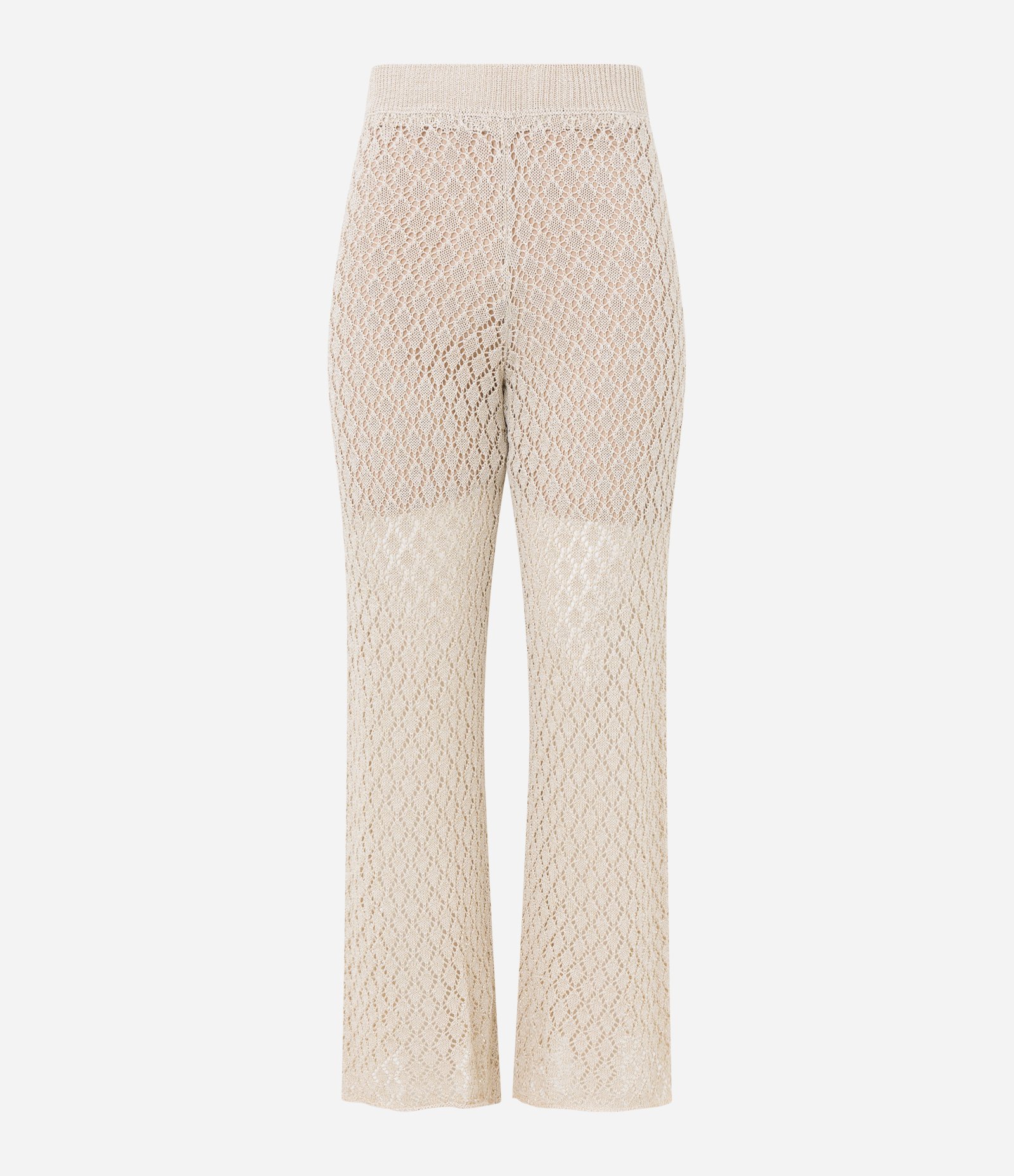 Calça Reta em Tricô Metalizado com Efeito Crochetada Off White 5