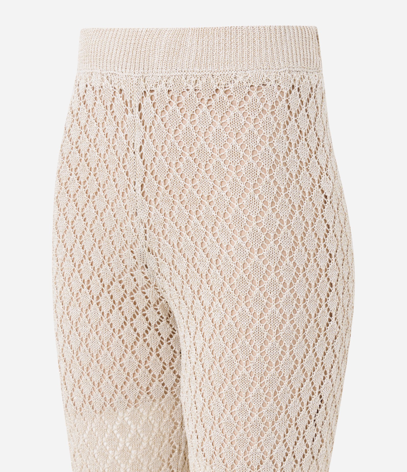 Calça Reta em Tricô Metalizado com Efeito Crochetada Off White 6