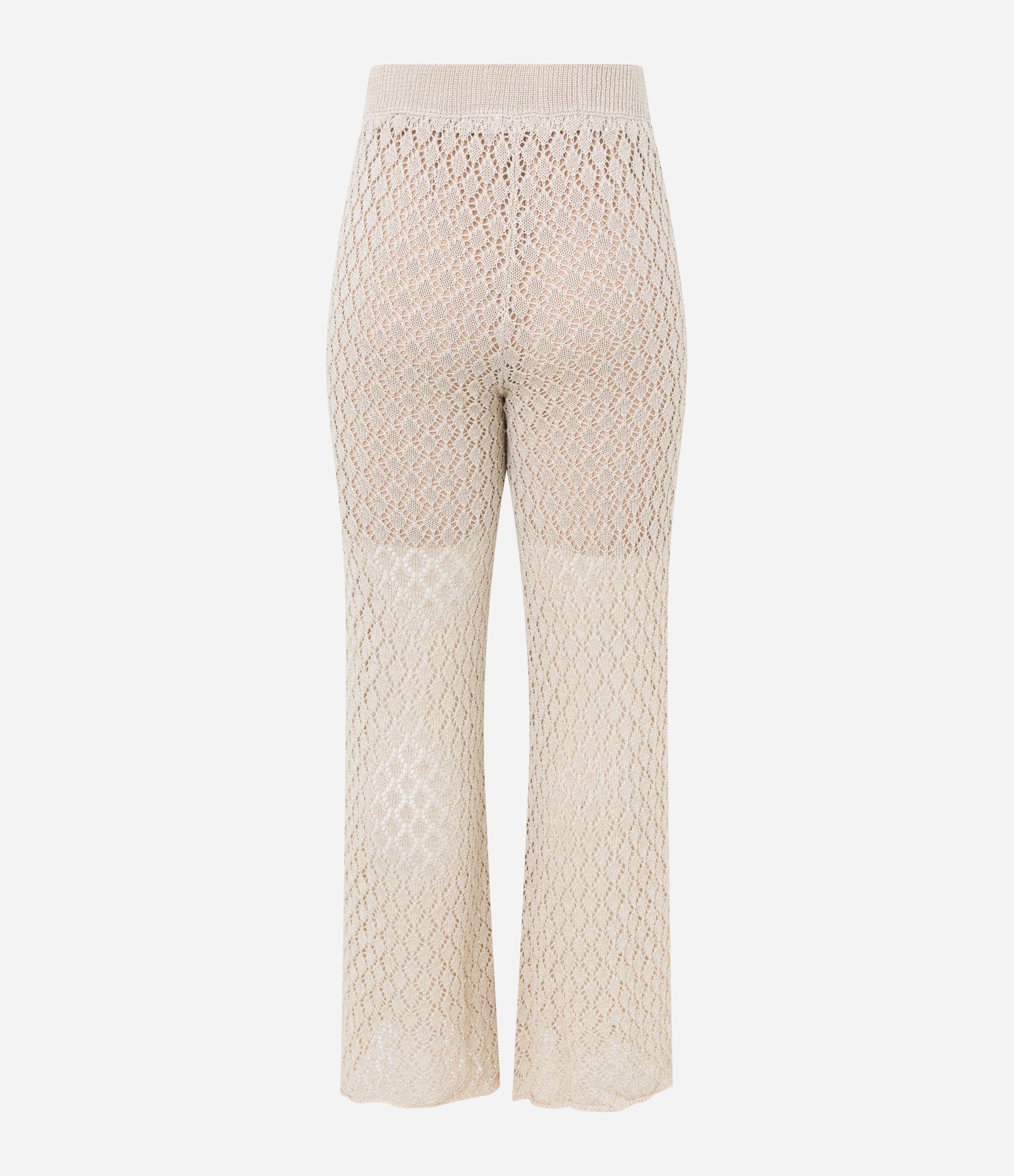 Calça Reta em Tricô Metalizado com Efeito Crochetada Off White 7