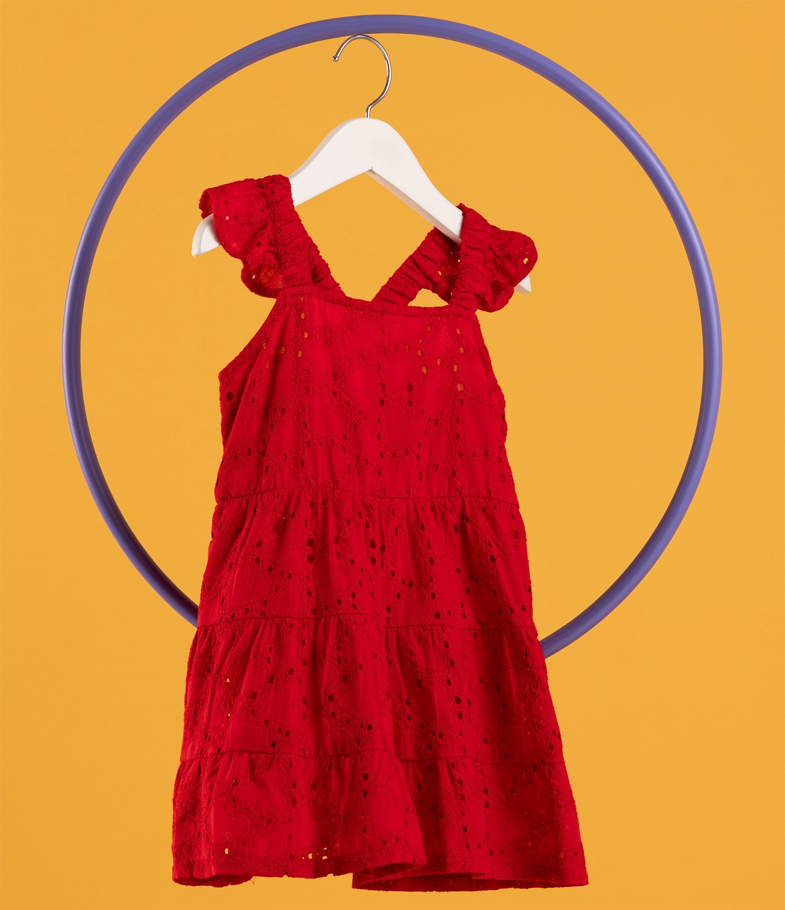 Vestido Infantil em Laise com Textura e Babadinhos - Tam 1 a 5 Anos Vermelho 1