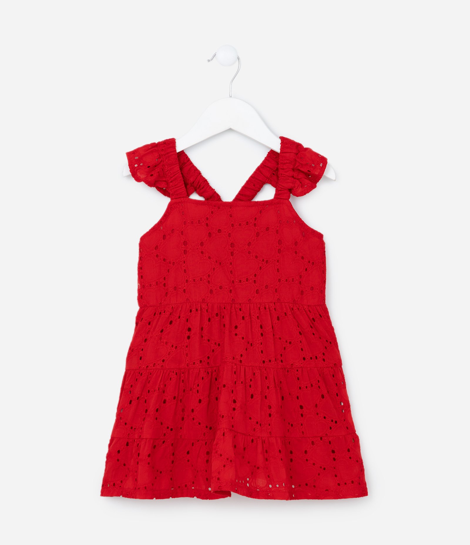 Vestido Infantil em Laise com Textura e Babadinhos - Tam 1 a 5 Anos Vermelho 2