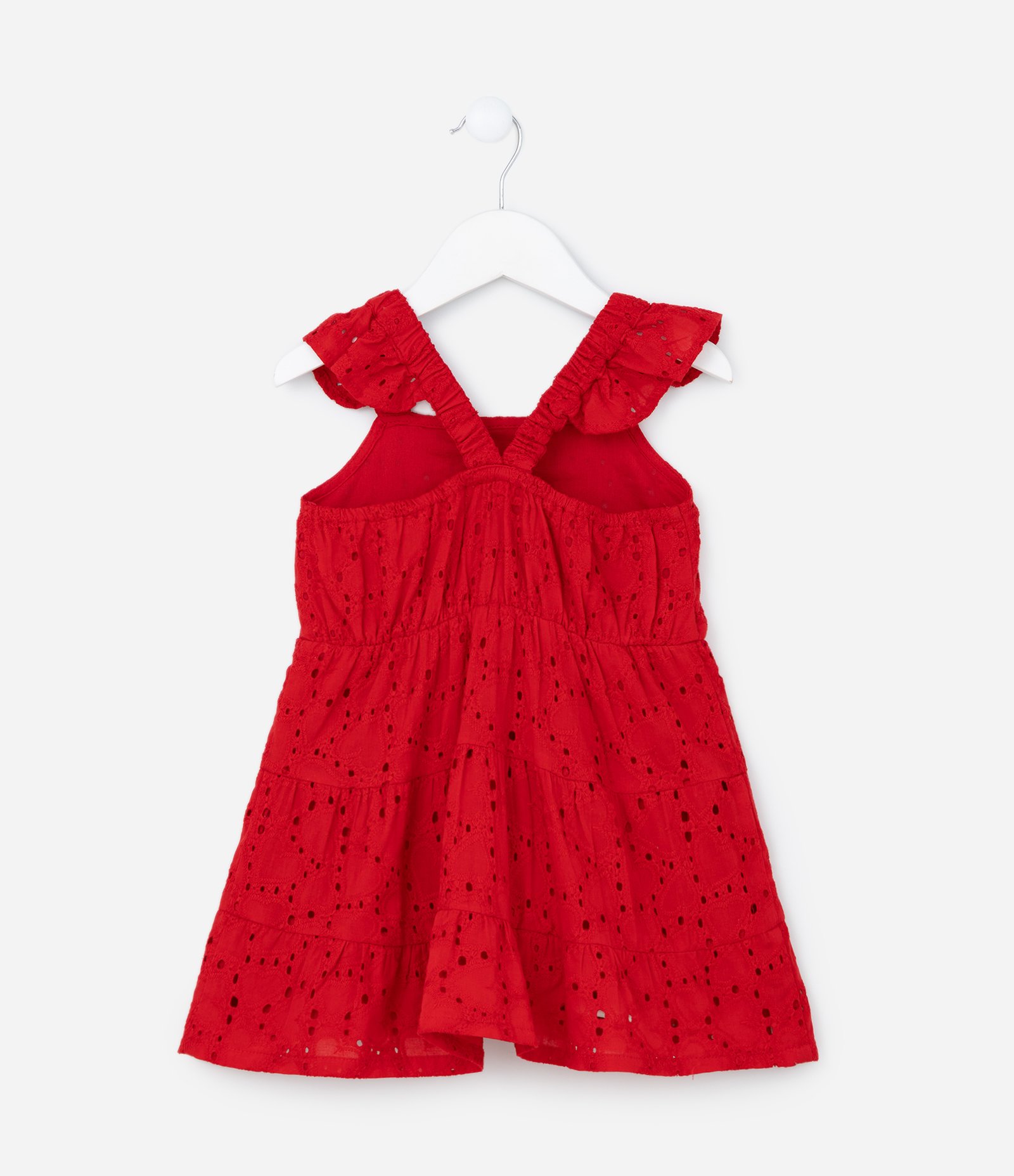 Vestido Infantil em Laise com Textura e Babadinhos - Tam 1 a 5 Anos Vermelho 3
