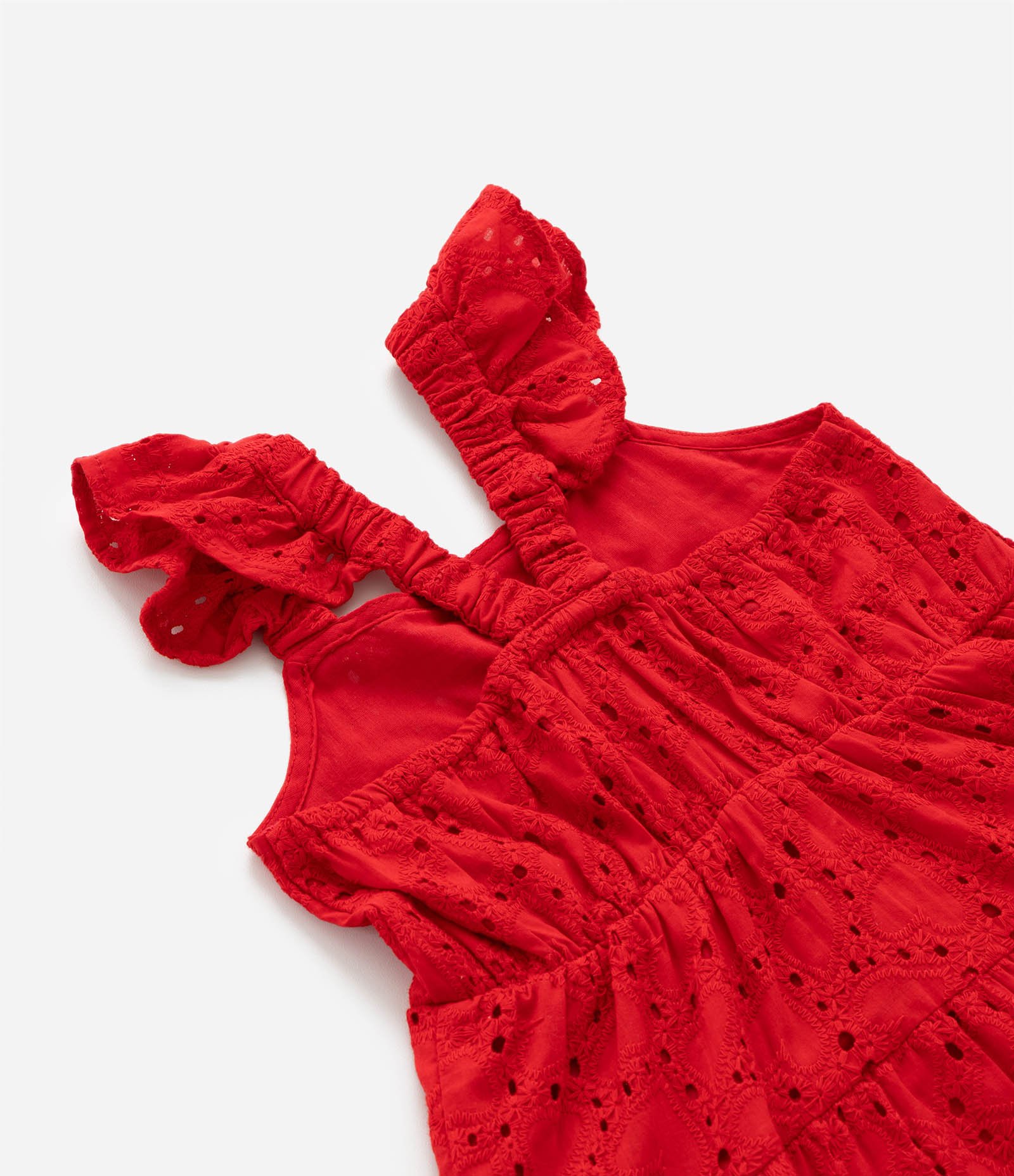 Vestido Infantil em Laise com Textura e Babadinhos - Tam 1 a 5 Anos Vermelho 7