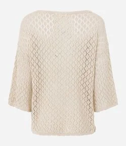 Blusa em Tricô com Fio Metalizado e Efeito Crochê