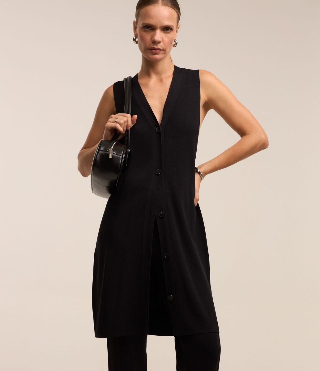 Blusa Túnica Alongada com Botões Preto