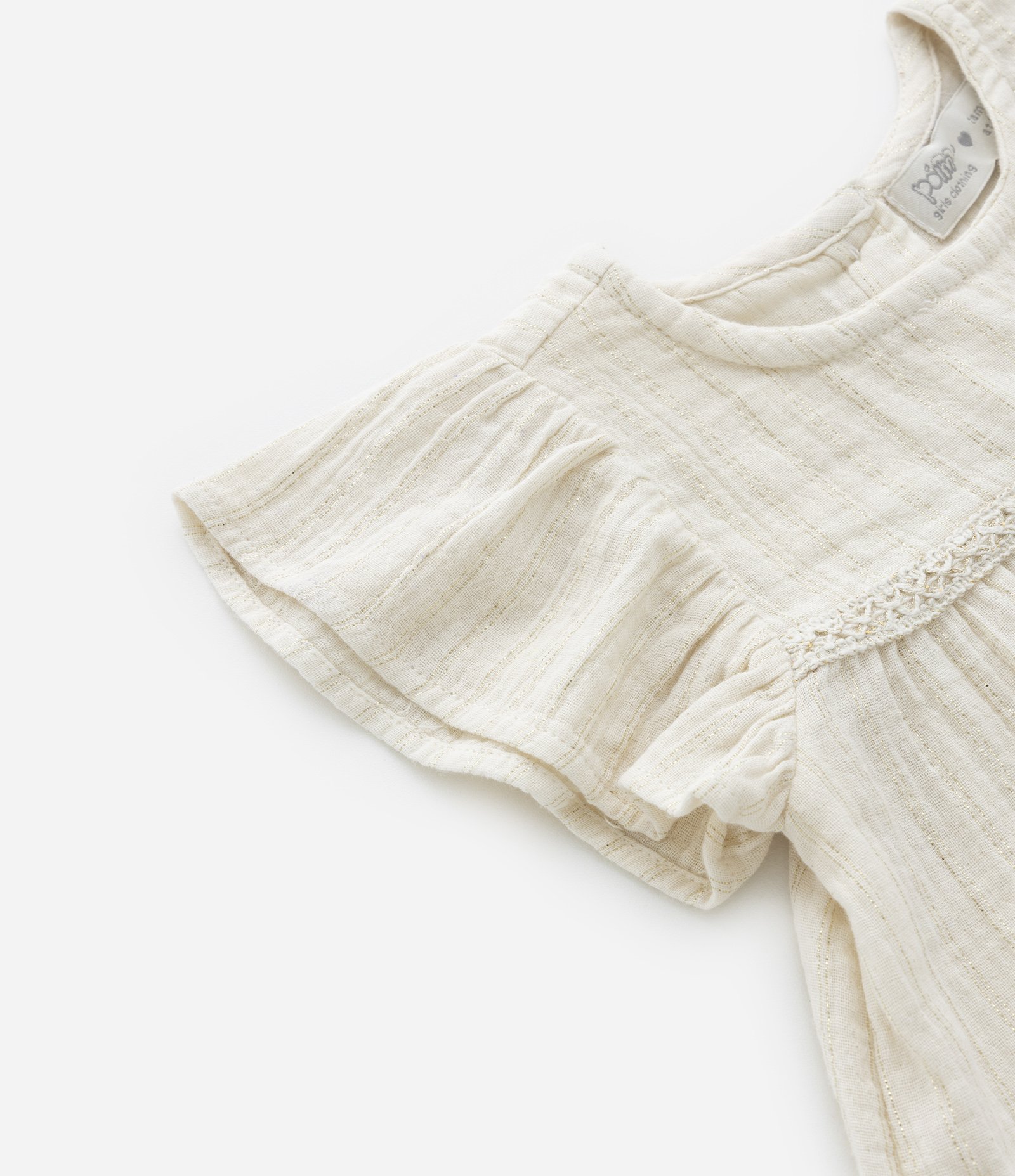 Blusa Infantil em Laise com Babadinhos - Tam 1 a 5 Anos Bege 5
