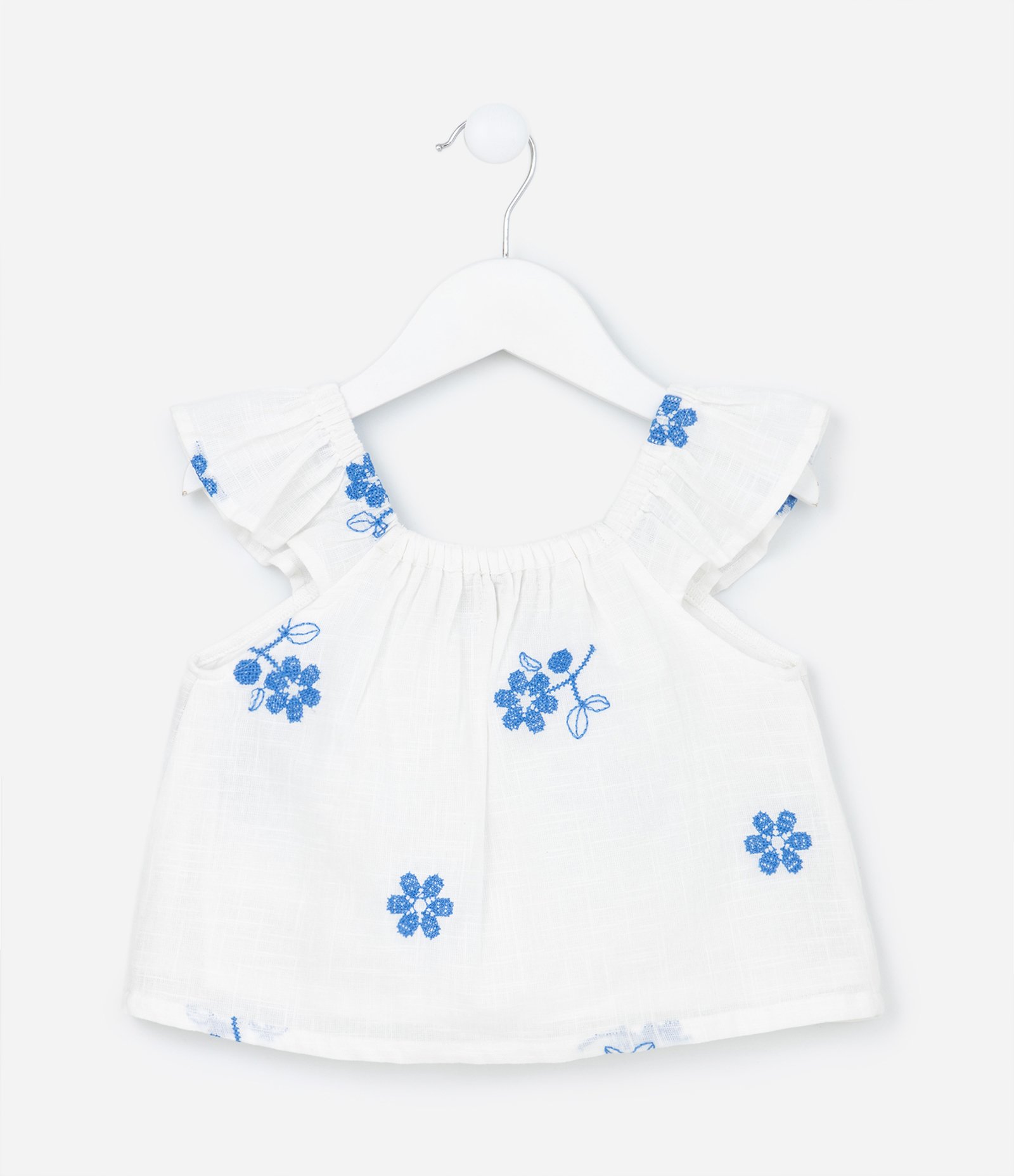 Blusa Infantil em Tricoline com Bordados de Flor - Tam 1 a 5 Anos Branco Neve 2