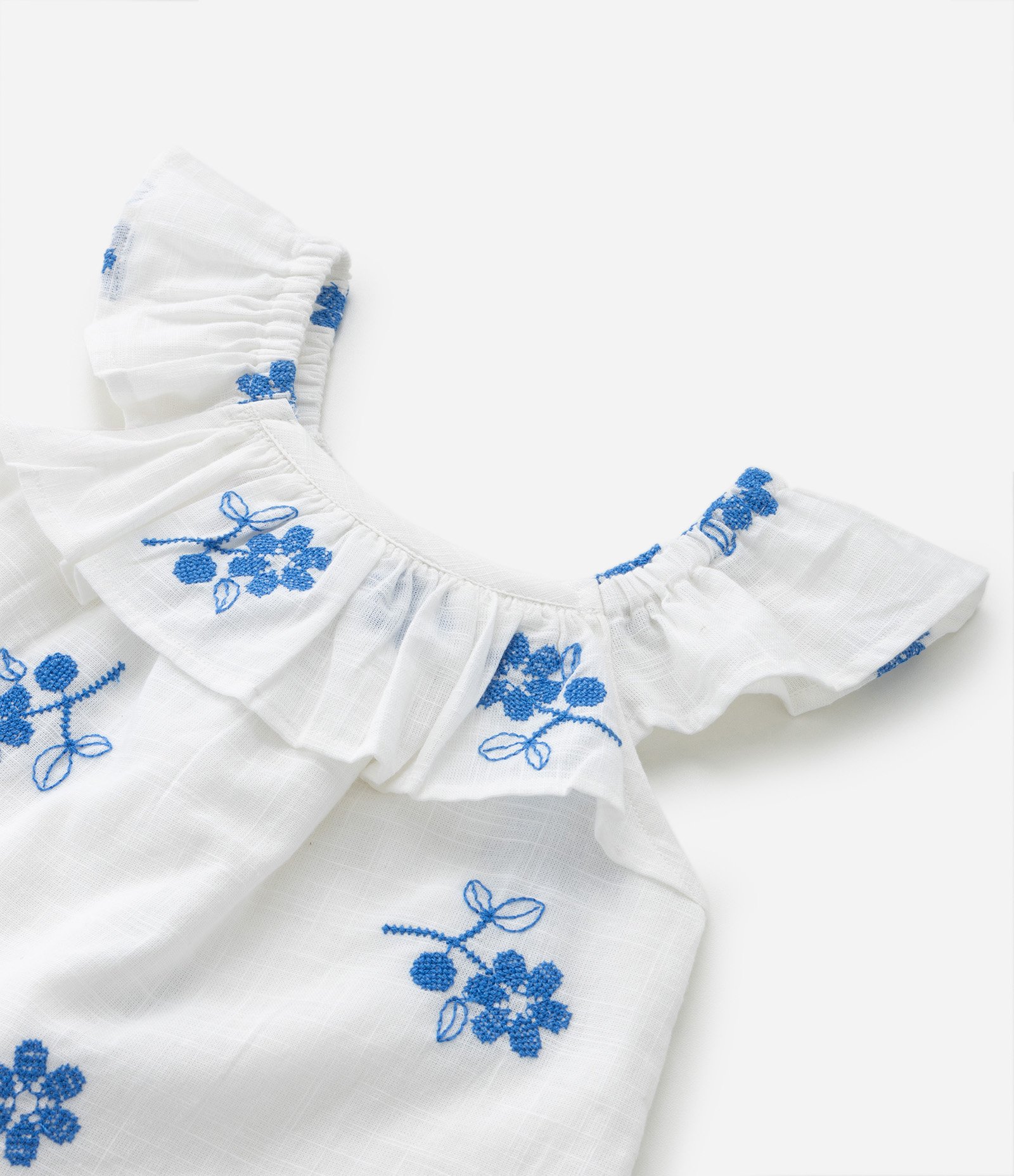 Blusa Infantil em Tricoline com Bordados de Flor - Tam 1 a 5 Anos Branco Neve 4