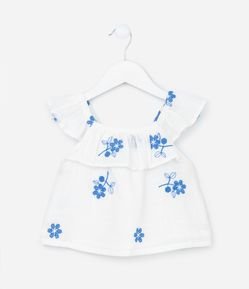 Blusa Infantil em Tricoline com Bordados de Flor - Tam 1 a 5 Anos