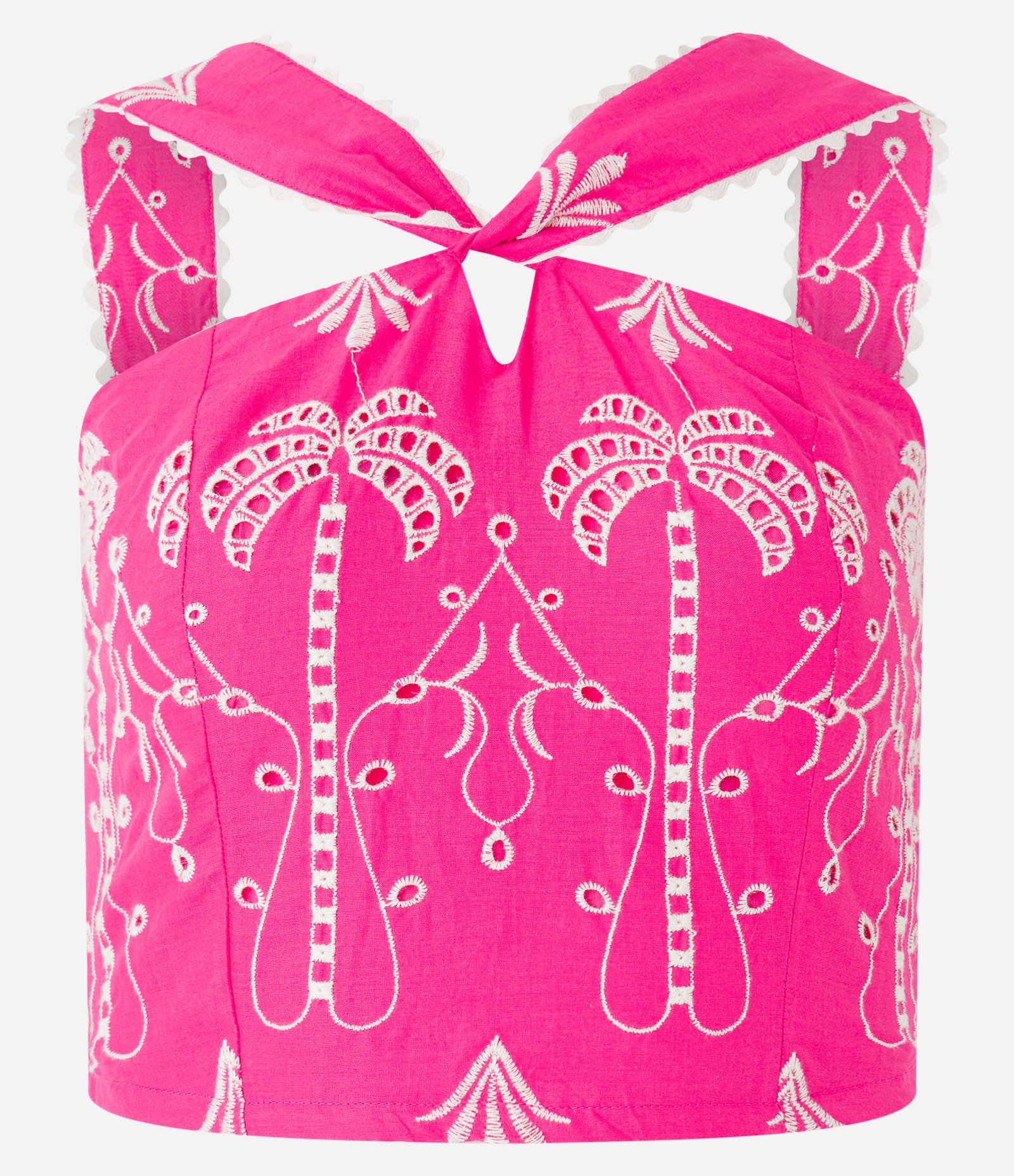 Blusa Cropped de Alça em Laise com Bordado e Lastex nas Costas Rosa 6