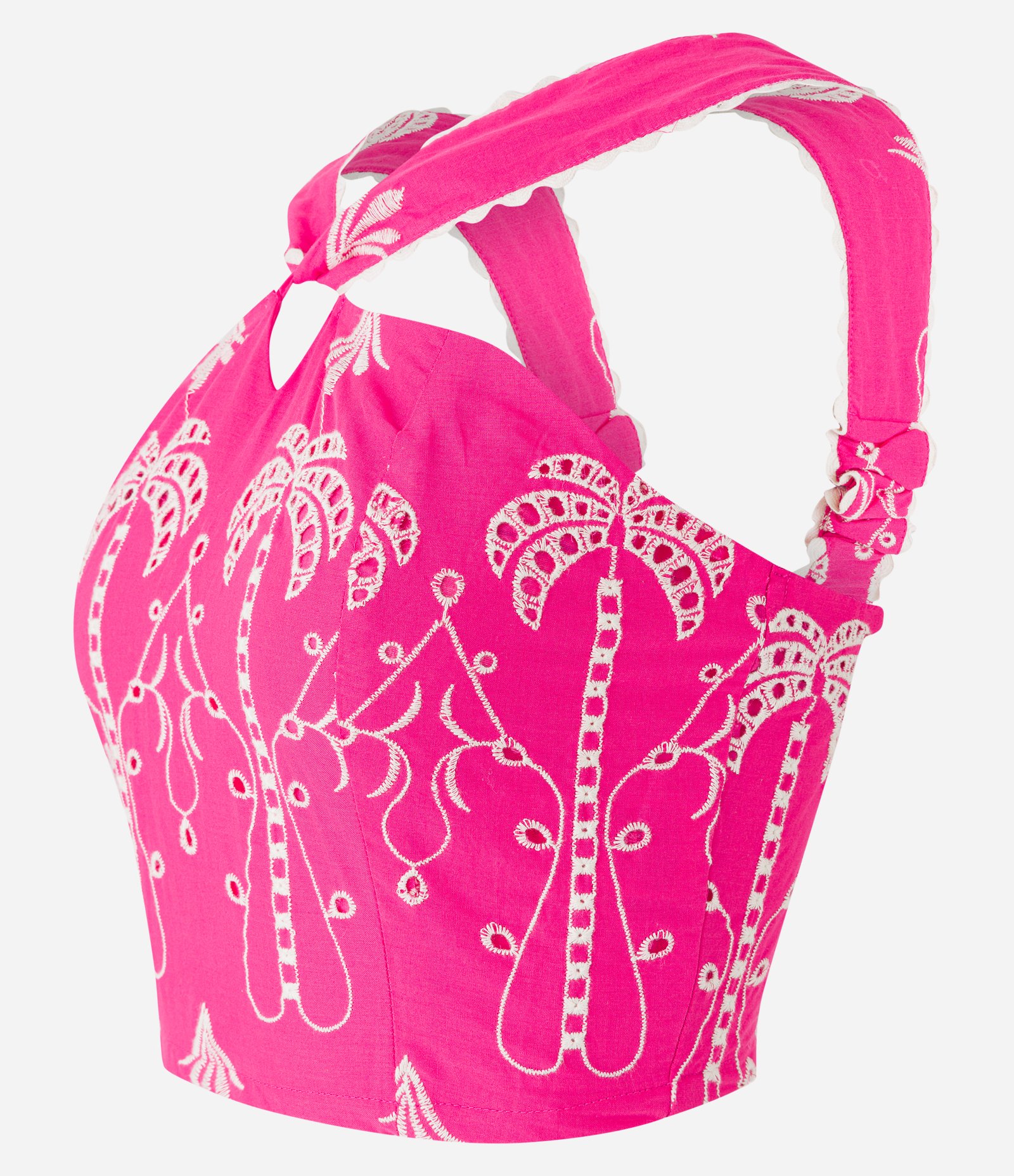 Blusa Cropped de Alça em Laise com Bordado e Lastex nas Costas Rosa 7