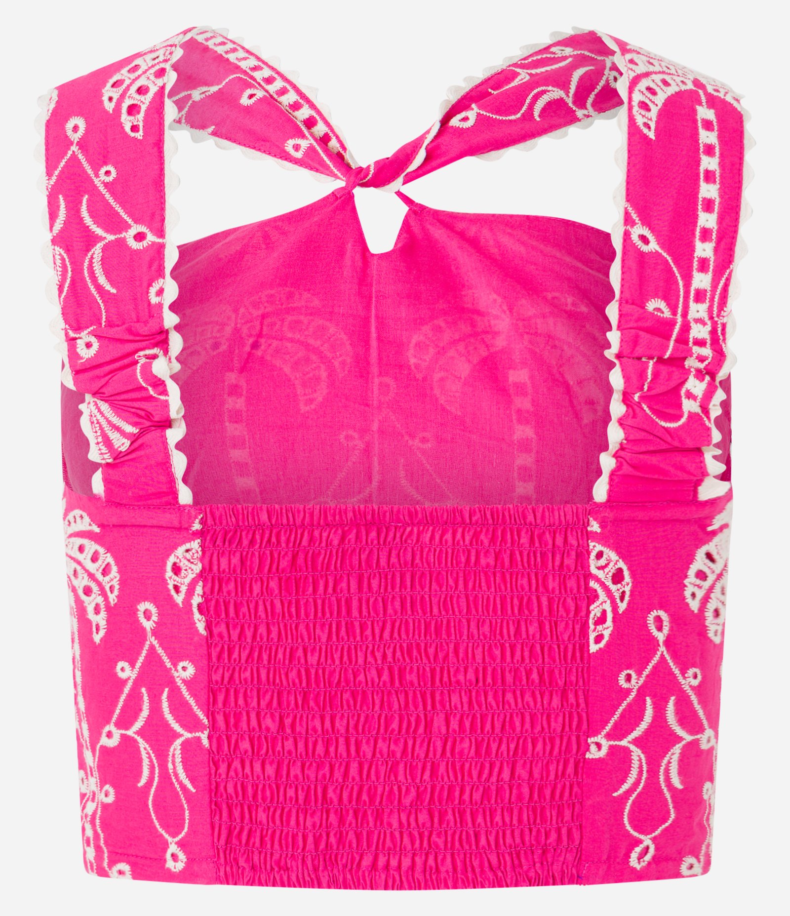 Blusa Cropped de Alça em Laise com Bordado e Lastex nas Costas Rosa 8