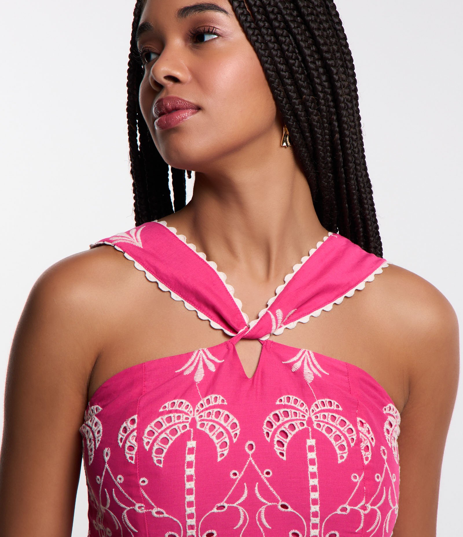 Blusa Cropped de Alça em Laise com Bordado e Lastex nas Costas Rosa 3