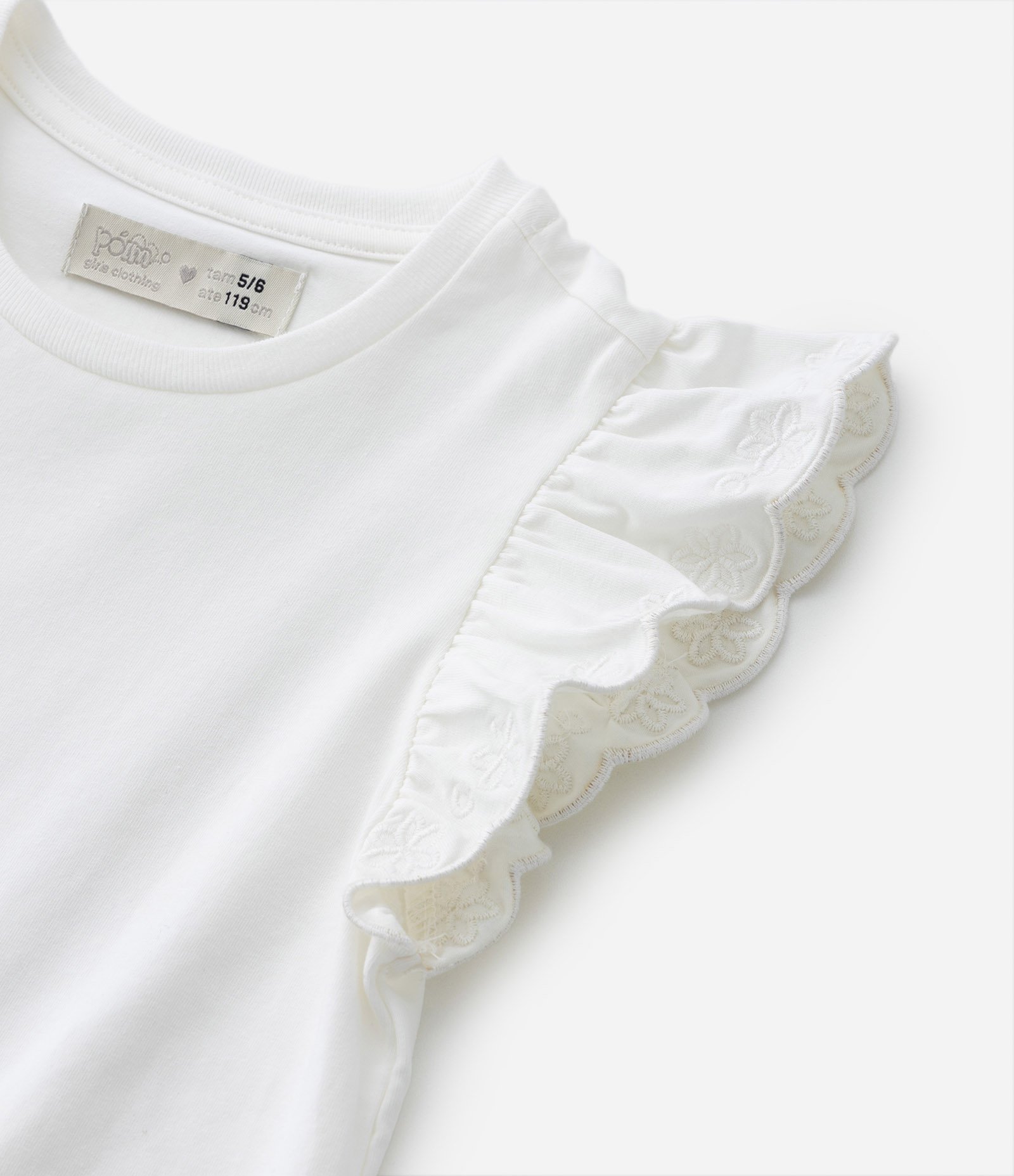 Blusa Infantil com Babadinhos nas Cavas - Tam 1 a 5 Anos Branco 3