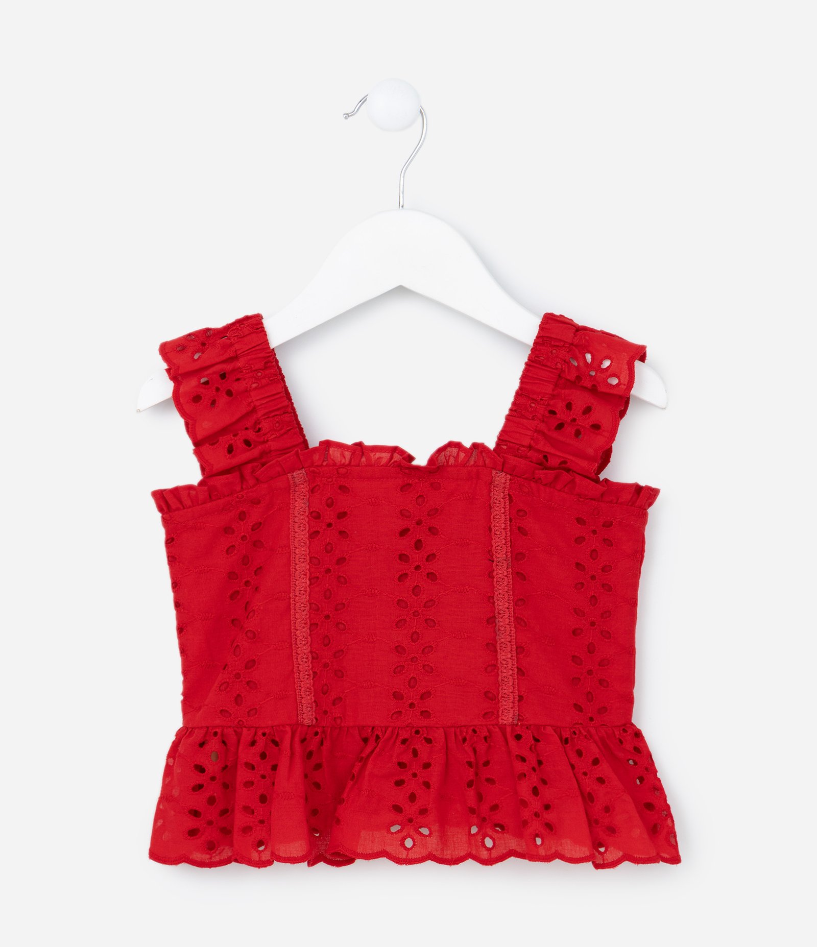 Blusa Infantil em Laise com Babados - Tam 1 a 5 Anos Vermelho 1