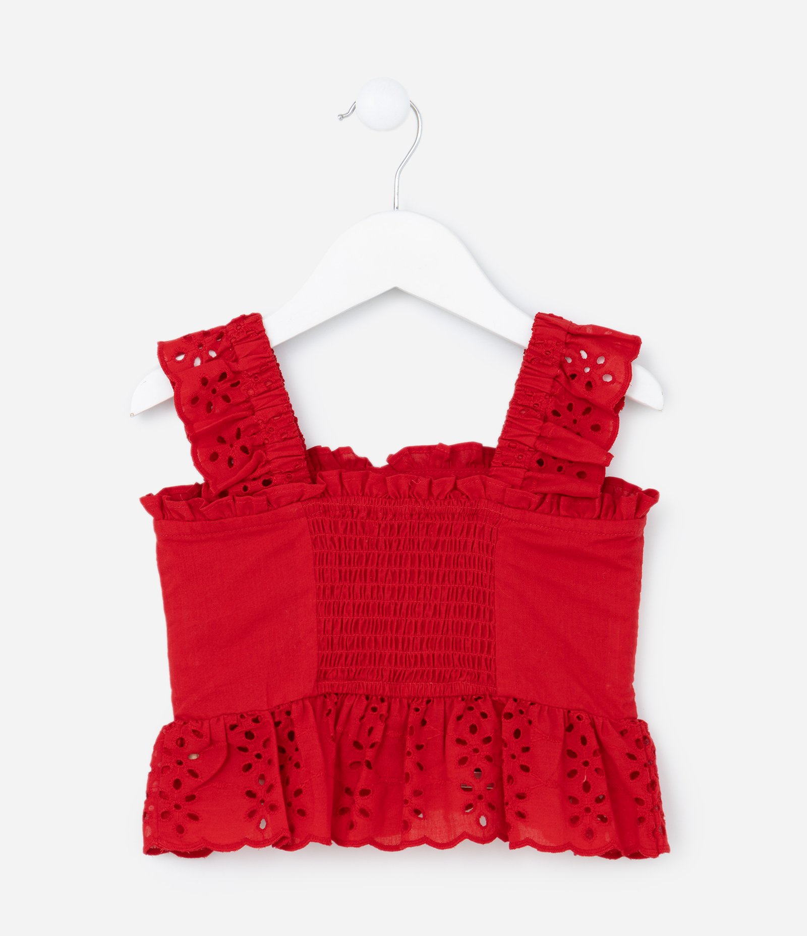 Blusa Infantil em Laise com Babados - Tam 1 a 5 Anos Vermelho 2