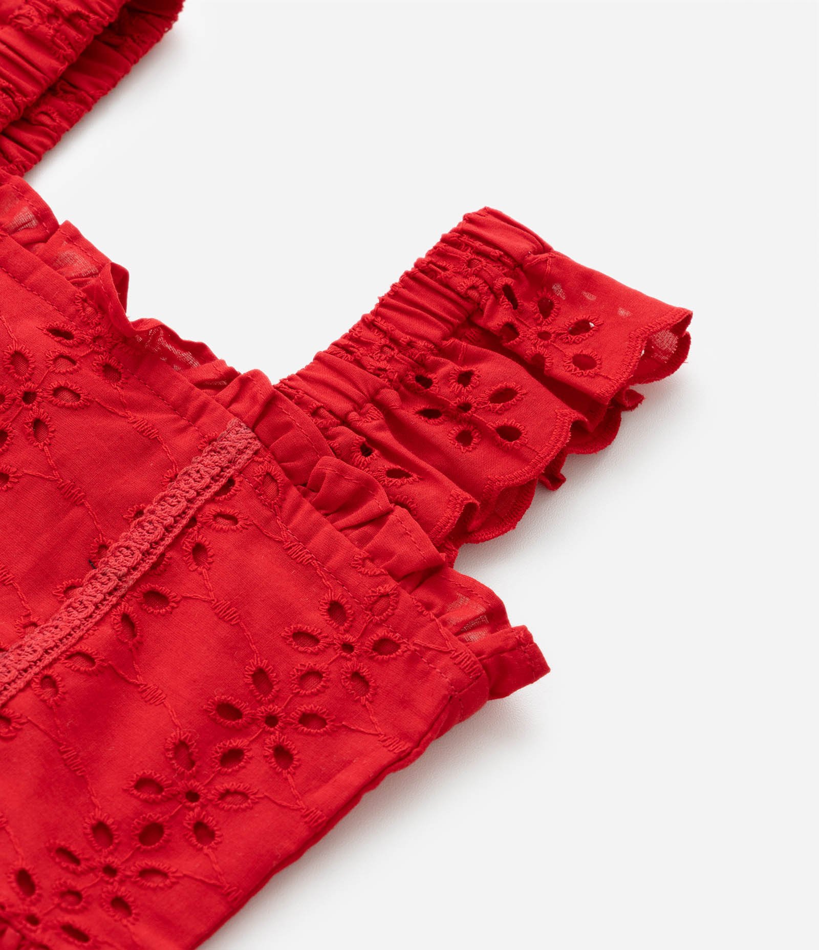 Blusa Infantil em Laise com Babados - Tam 1 a 5 Anos Vermelho 4