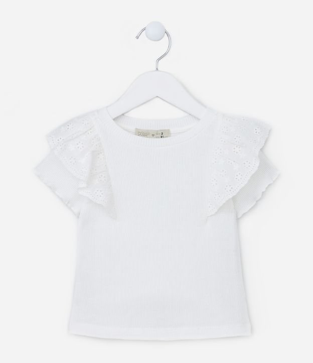 Blusa Infantil em Ribana com Babados em Broderie - Tam 1 a 5 Anos