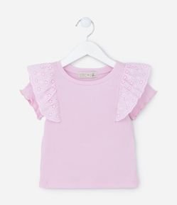 Blusa Infantil em Ribana com Babados em Broderie - Tam 1 a 5 Anos