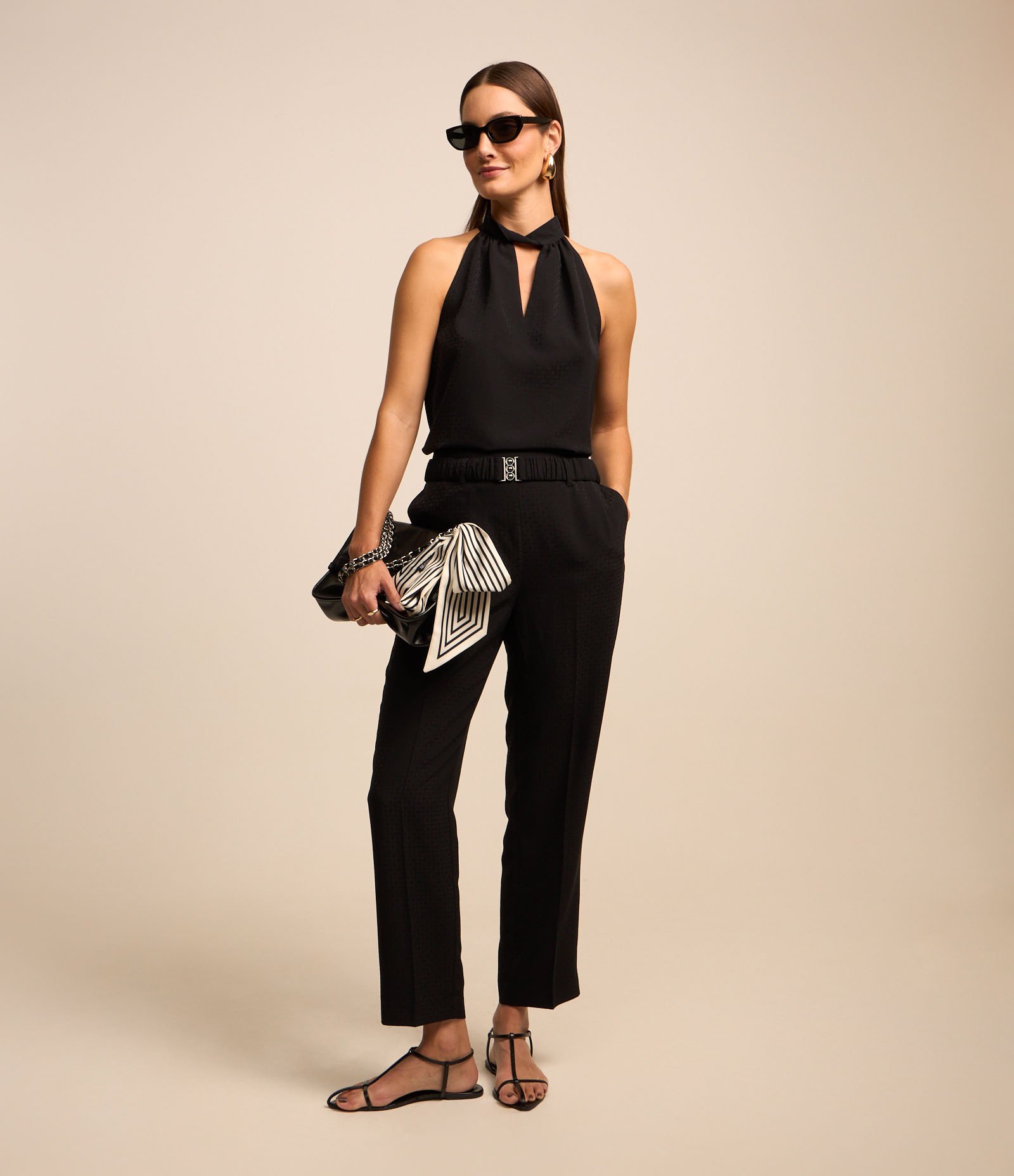 Calça Reta em Jacquard com Cinto Elástico 1