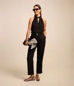 Calça Reta em Jacquard com Cinto Elástico