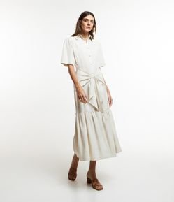 Vestido Chemise Midi em Viscolinho com Laço Frontal e Babado na Barra