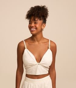 Blusa Cropped em Laise com Detalhe nas Alças